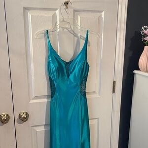 Teal Satin open back Dress